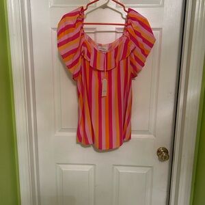 Colorful Striped Ruffle Blouse